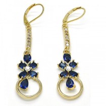 Gold Filled Long Earring Flower and Teardrop Design Golden Tone With Sapphire and Cubic Zirconia