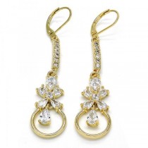 Gold Filled Long Earring Flower and Teardrop Design  Golden Tone With Cubic Zirconia