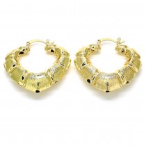Gold Filled Medium Hoop Bamboo Design Brushed Finish Golden Tone