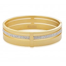 Stainless Steel Gold Tone Ladies Bangle With CZ Stones