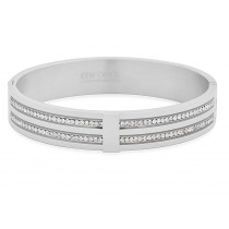 Stainless Steel White Ladies Bangle With Two Rows CZ Stones