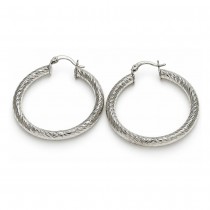 White Gold Filled Medium Hoop Diamond Cutting Finish Rhodium Finish