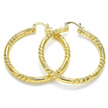 Gold Filled 4mmX50mm Large Hoop Earrings Hollow Design Diamond Cutting Finish Golden Tone