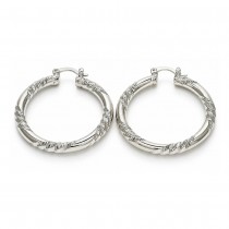 White Gold Filled Extra Large Hoop Diamond Cutting Finish Rhodium Finish