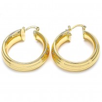 Gold Filled 35mm Medium Hoop Earrings Hollow Design Polished Finish Golden Tone