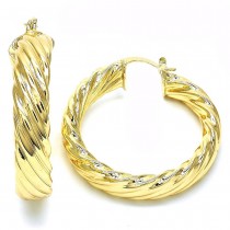 Gold Filled 45mm Medium Hoop Earrings Twist Design Golden Tone