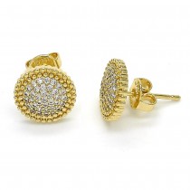 Gold Filled Stud Earrings With White Micro Pave Polished Finish Golden Tone