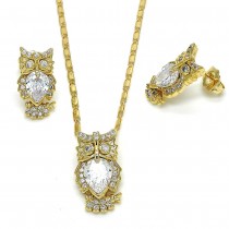 Gold Filled Earring and Pendant Adult Set Owl Design With Cubic Zirconia Golden Tone