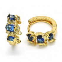 Gold Filled Gold Plated Huggie Hoop Elephant Design With Blue Cubic Zirconia