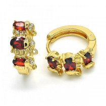 Gold Filled Gold Plated Huggie Hoop Elephant Design With Red Cubic Zirconia