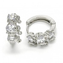 Gold Filled Rhodium Plated Huggie Hoop Elephant Design with White Cubic Zirconia