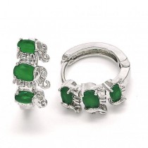 Gold Filled Rhodium Plated Huggie Hoop Elephant Design With Green Cubic Zirconia