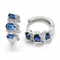 Gold Filled Rhodium Plated Huggie Hoop Elephant Design With Blue Cubic Zirconia