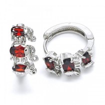 Gold Filled Rhodium Plated Huggie Hoop Elephant Design With Red Cubic Zirconia