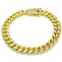Gold Finish Basic Bracelet Miami Cuban Design with White Cubic Zirconia Polished Golden Tone