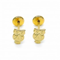 Gold Filled Stud Earring Owl Design Polished Finish Golden Tone