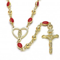 Gold Filled Thin Rosary Guadalupe and Crucifix Design Red Golden Tone