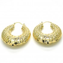 Gold Filled.50mm Large Hoop Earrings Bamboo Design Brushed Finish Golden Tone