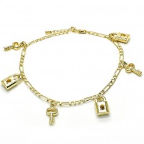 Gold Filled Charm Anklet Lock and key Design Polished Finish Golden Tone