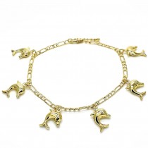 Gold Filled Charm Anklet Dolphin Design Polished Finish Golden Tone