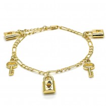 Gold Filled Key & Pad Lock Fancy Charm Bracelet Polished Finish Golden Tone