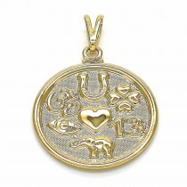 Gold Filled Religious Pendant Elephant and Greek Eye Design Polished Finish Golden Tone