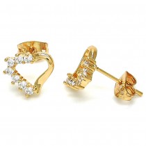 Gold Filled Stud Earrings Heart Design with White Cubic Zirconia Polished Golden Tone