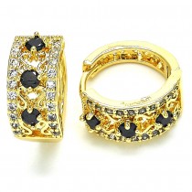 Gold Filled Huggie Hoop with Black and White Cubic Zirconia Polished Golden Tone