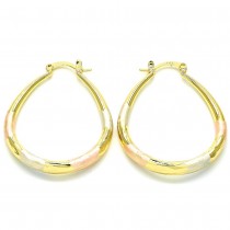 Gold Filled 30mm Medium Hoop Earrings Teardrop and Hollow Design Diamond Cutting Finish Tri Tone