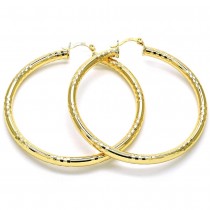 Gold Filled 60mm Medium Hoop Earrings Hollow Design Golden Tone