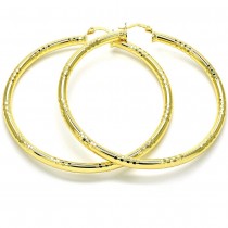 Gold Filled 70mm Extra Large Hoop Earrings Hollow Design Polished Finish Golden Tone