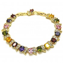 Gold Filled Tennis Bracelet With Multicolor Cubic Zirconia Polished Finish Golden Tone
