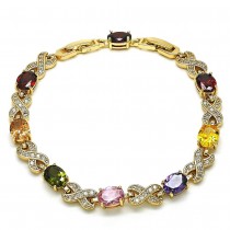 Gold Filled Tennis Bracelet Cat Design With Multicolor Cubic Zirconia Polished Finish Golden Tone