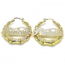 Gold Filled Large Hoop Princess Nameplate and Bamboo Design Polished Golden Finish 60mm