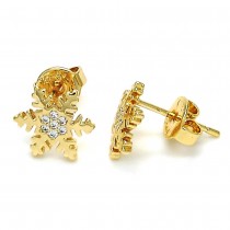 Gold Filled Stud Earrings with White Micro Pave Polished Golden Finish