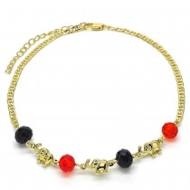 Gold Filled Fancy Anklet Elephant Design With Black and Garnet Crystal Polished Finish Golden Tone