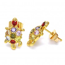 Gold Filled Turtle Design Stud Earrings With Multicolor Cubic Zirconia Polished Finish Golden Tone