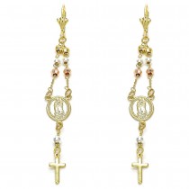 Gold Filled Long Earrings Guadalupe and Cross Design Tri Tone