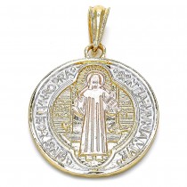 Gold Finish Religious Pendant San Benito Design Polished Tri Tone