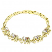 Gold Filled Fancy Bracelet Elephant and Fish Design With Micro Pave Golden Tone