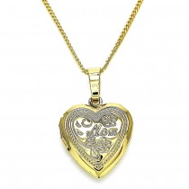 Gold Filled Pendant Necklace Heart Mom Design Polished Finish Golden Tone