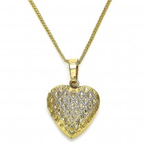 Gold Filled Pendant Necklace Heart Design Polished Finish Golden Tone