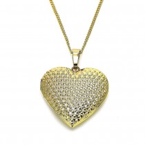 Gold Filled Pendant Necklace Heart Design Polished Finish Golden Tone