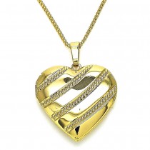 Gold Filled Pendant Necklace Heart Design Polished Finish Golden Tone