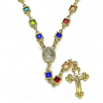 Gold Filled Medium Rosary Guadalupe and Crucifix Design With Multicolor Crystal Polished Finish Golden Tone