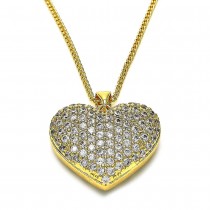 Gold Filled Pendant Necklace Heart Design With White Cubic Zirconia Polished Finish Golden Tone