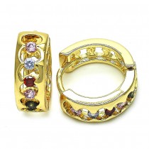 Gold Filled Huggie Hoop Earrings with Multicolor Cubic Zirconia Polished Golden Tone