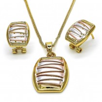 Gold Filled Earring and Pendant Set with White Crystal Polished Tri Tone