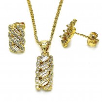 Gold Filled Earrings and Pendant Set with White Cubic Zirconia Polished Golden Tone