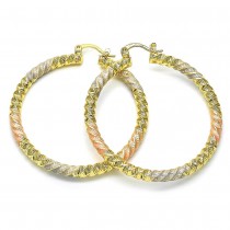 Gold Filled 50mm Medium Hoop Earrings Twist Design Tri Tone